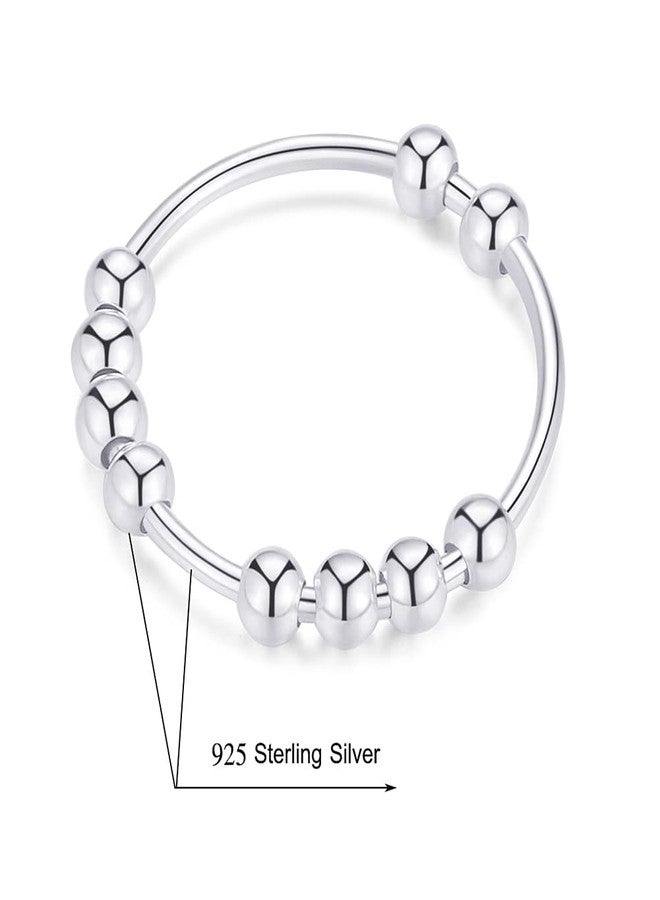 Jacruces 925 Sterling Silver Rings Anxiety Rings Fidget Ring for Women & Men Silver Spinner Thumb Ring with Beads Spinning Stress Relief Anxiety Fidget Jewelry Ideal Gift, Size 7 - Image 2